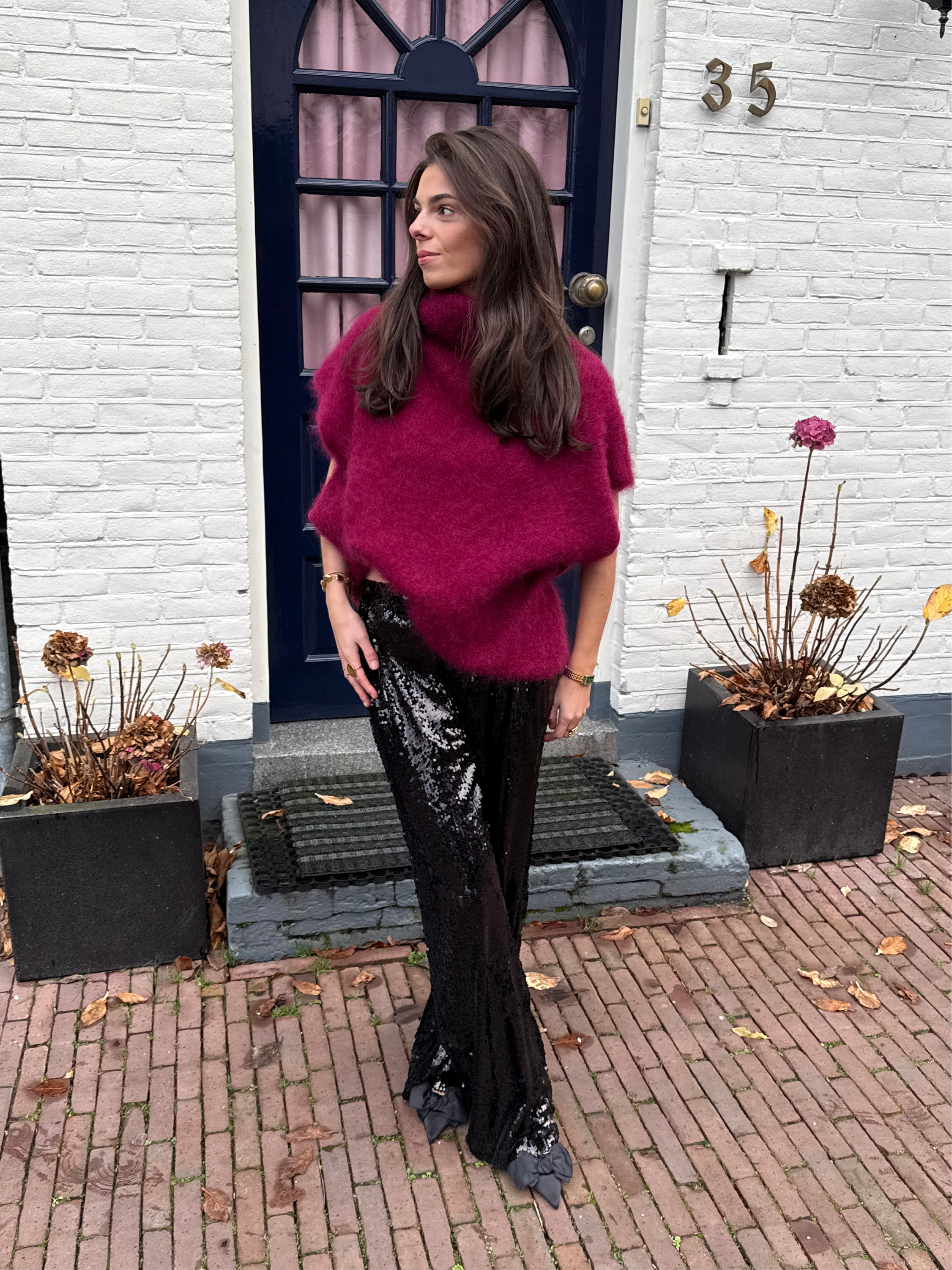 Zwarte glitter broek kopen online | BY BLOOM dameskleding kopen 