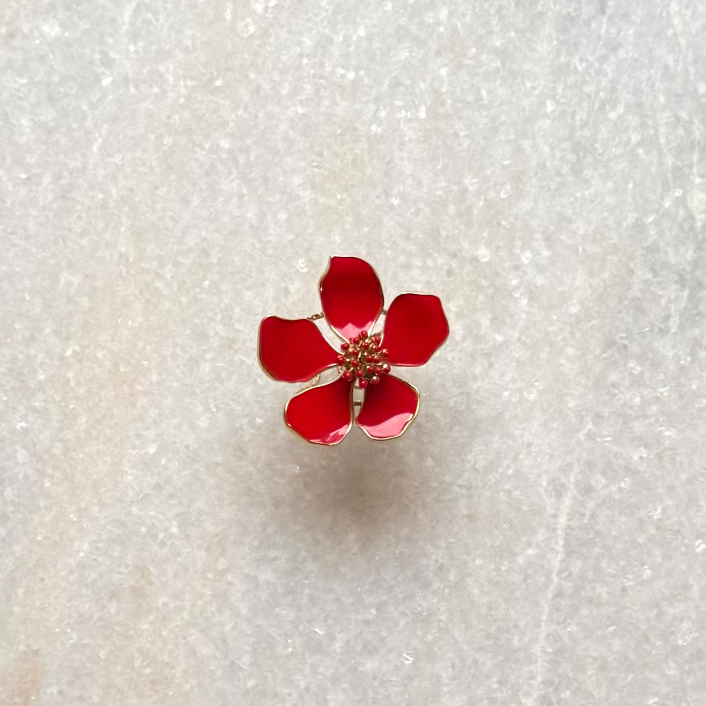 Ring met rode bloem | Bloemen ring | Stainless Steel flower ring | BY BLOOM ring online kopen