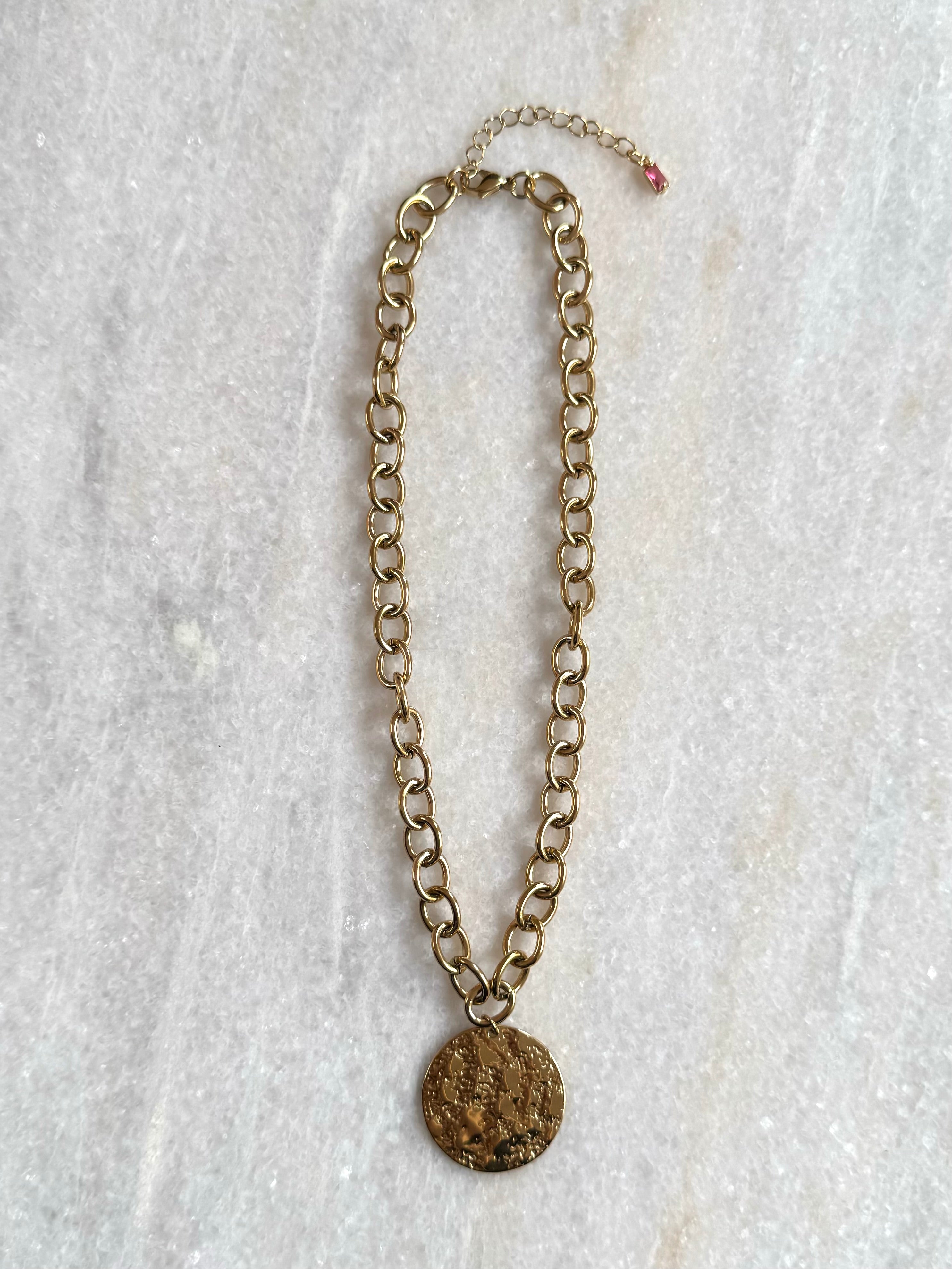 Gouden ketting met munt | Stainless Steel coin ketting | BY BLOOM ketting kopen online