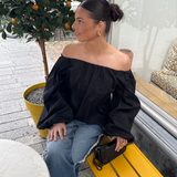 Zwarte off shoulder top | Top met lange mouwen