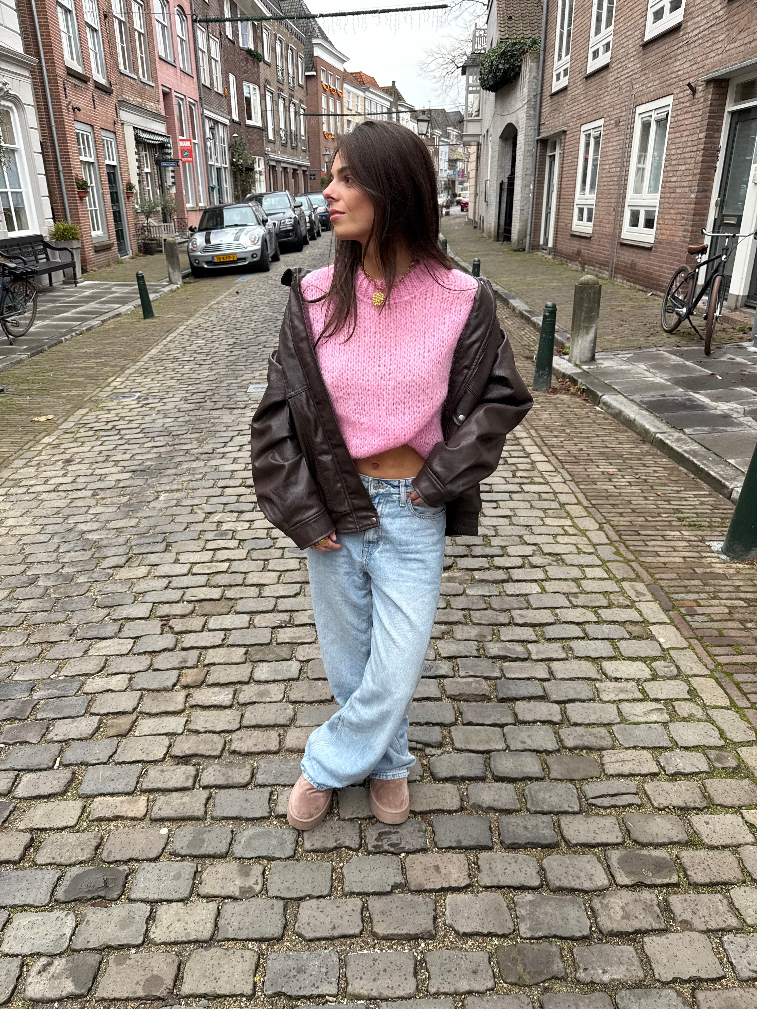 Lichtroze gebreide Mohair top kopen | Gebreide lichtroze trui kopen | Dameskleding kopen online | BY BLOOM
