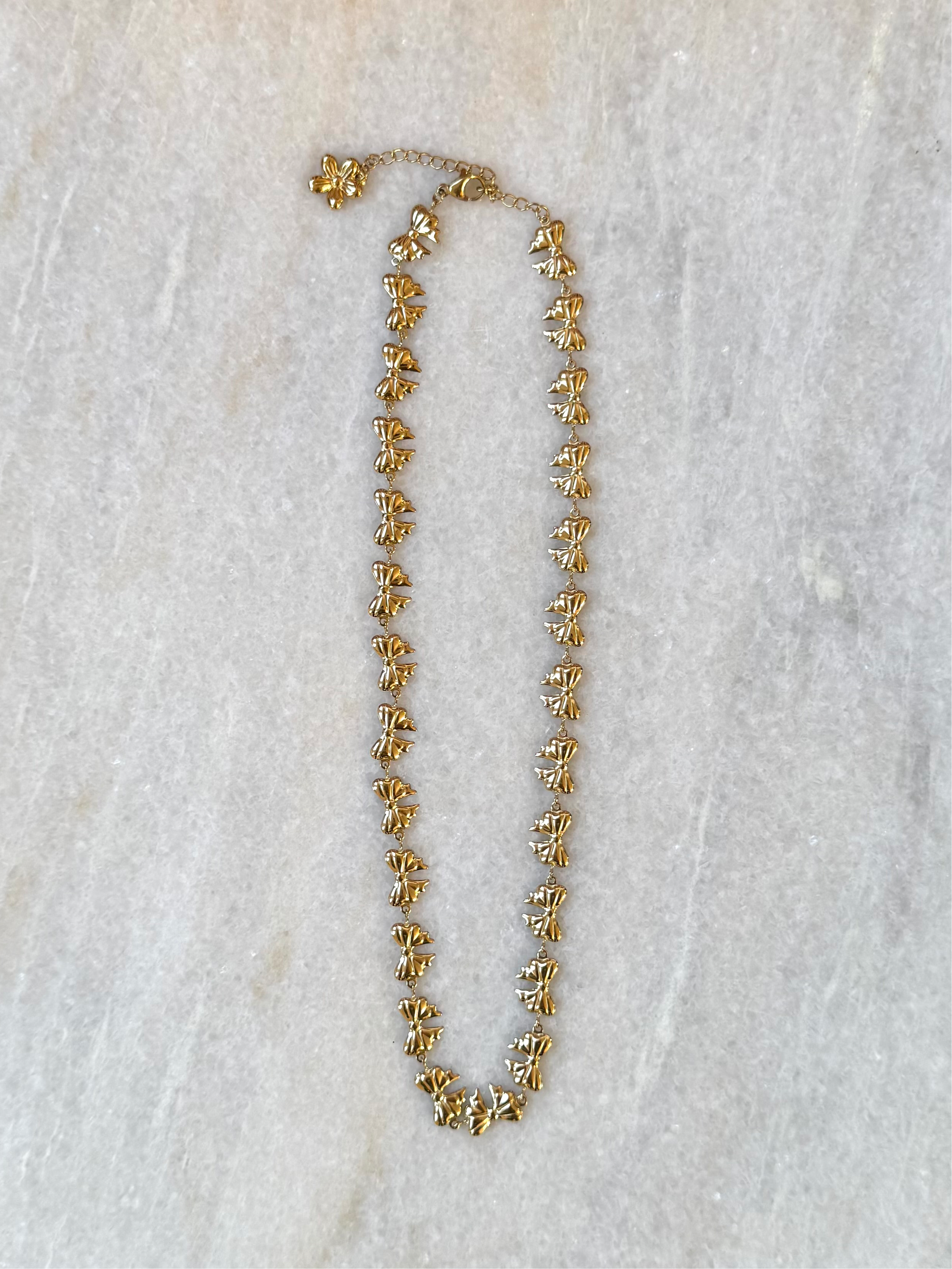 Gouden ketting met strikjes | Strik ketting | Stainless steel ketting