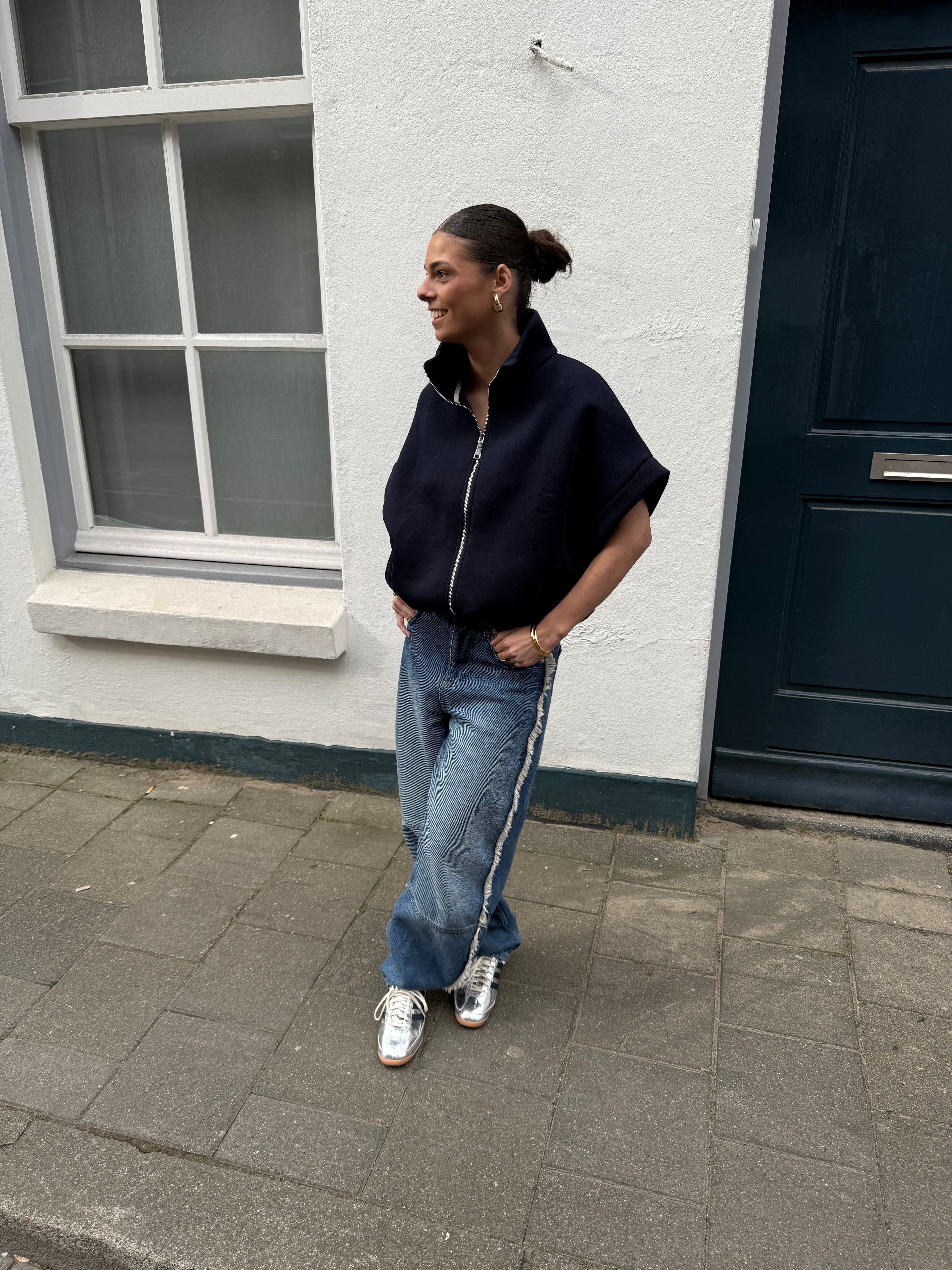 Donkerblauwe top met rits | Zipper top