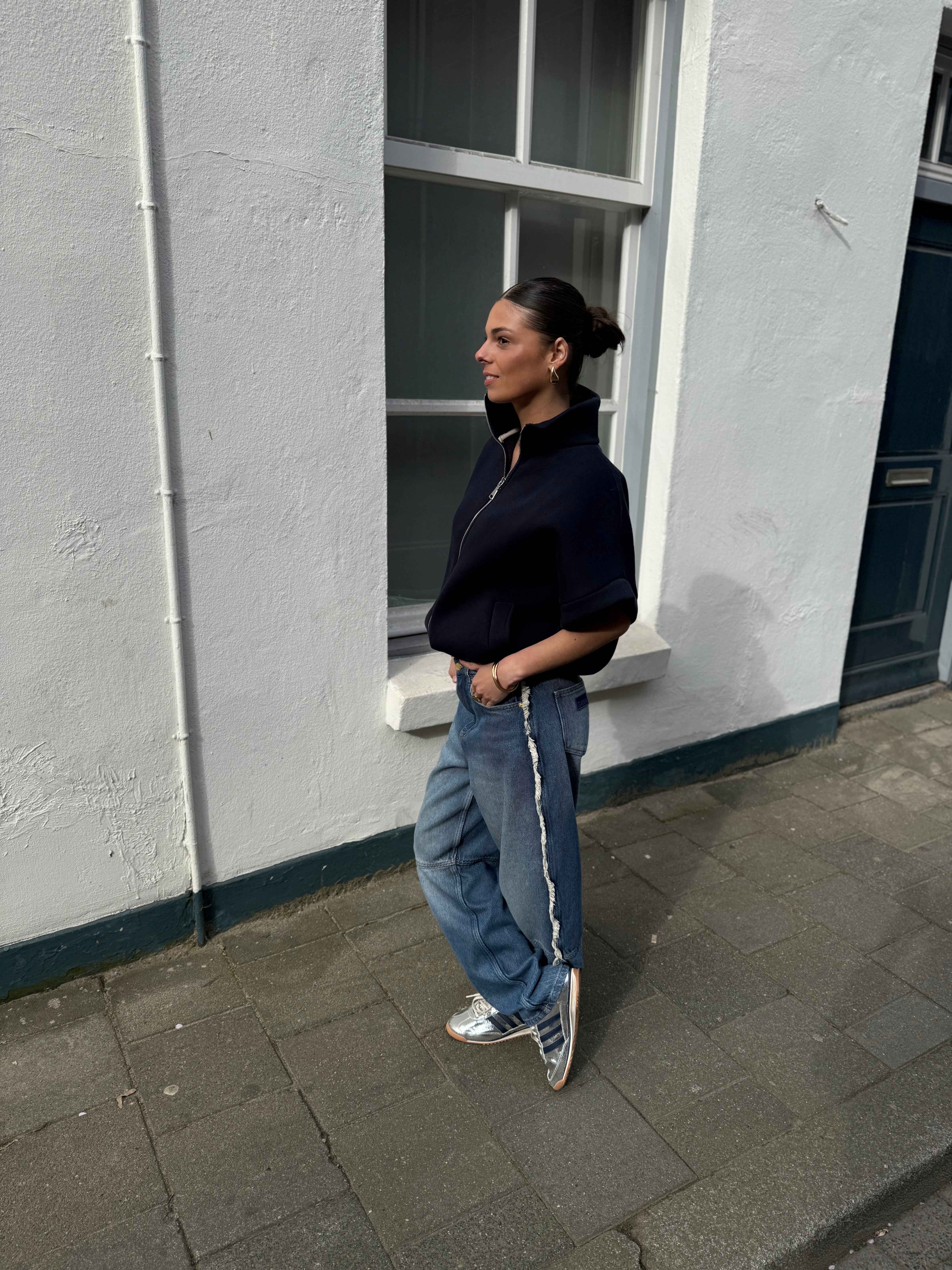 Top met rits en half lange mouwen | Mouwloos vest met rits